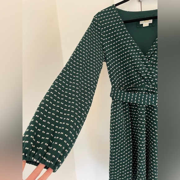 Maeve Malta Belted Mini Diamond Polka Dot Long Sleeve Knit Dress Dark Green - Picture 3 of 9